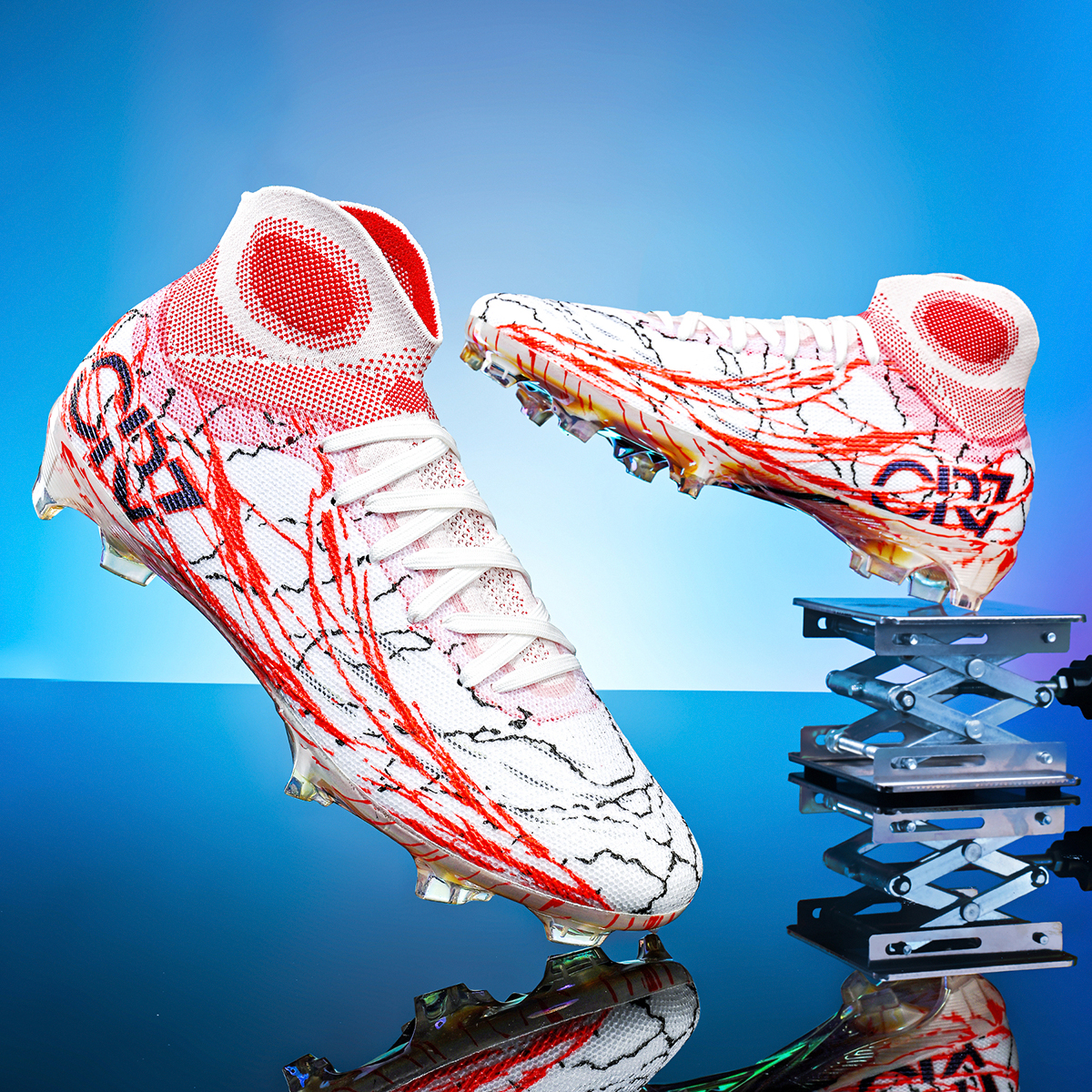 305J035XC-Holographic Gold Sole High-Cut Soccer Cleats Sizes 35-45 — 5