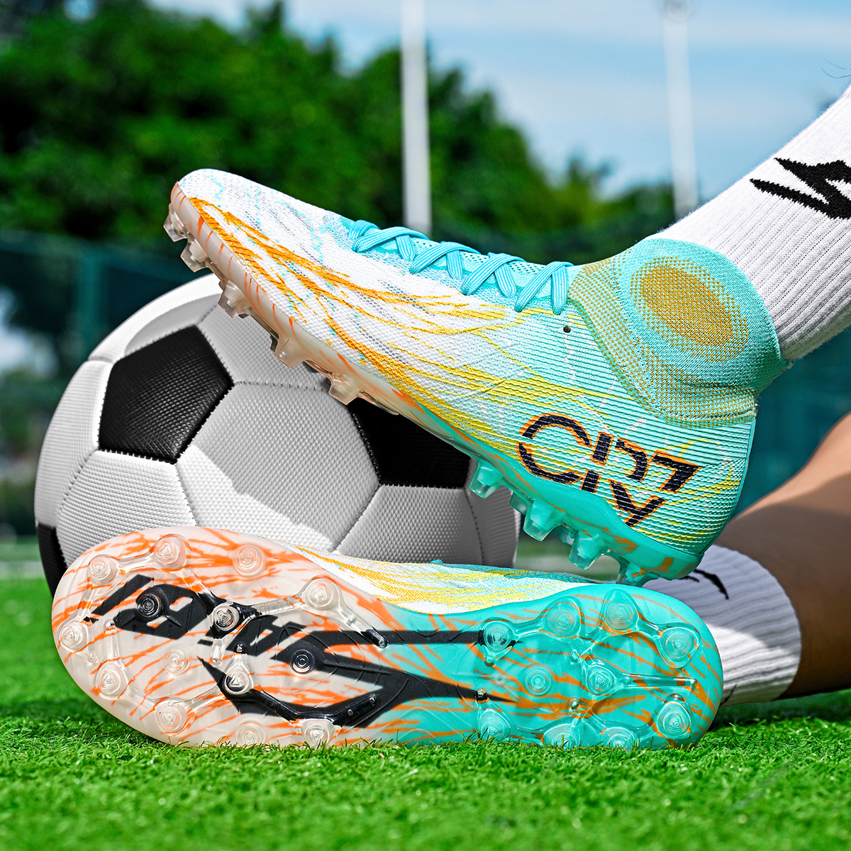 305M-TPU High-Cut Lace-Up Long Stud Soccer Cleats Sizes 35-45 — 6