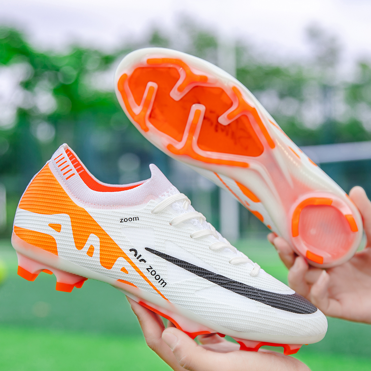 198C-TPU Seamless Upper Long Stud Soccer Shoes Football Cleats Sizes 31-47 — 1