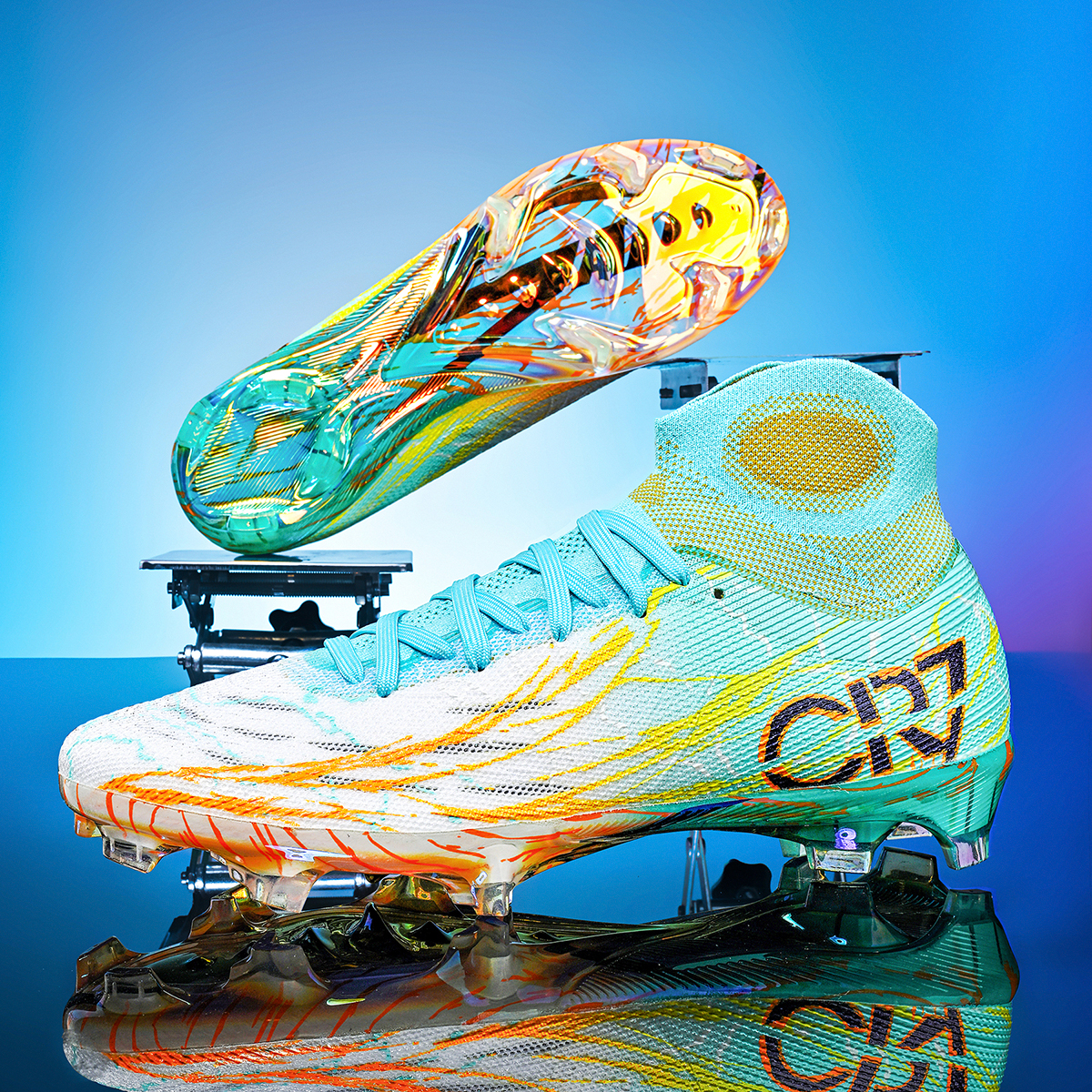 305J035XC-Holographic Gold Sole High-Cut Soccer Cleats Sizes 35-45 — 7