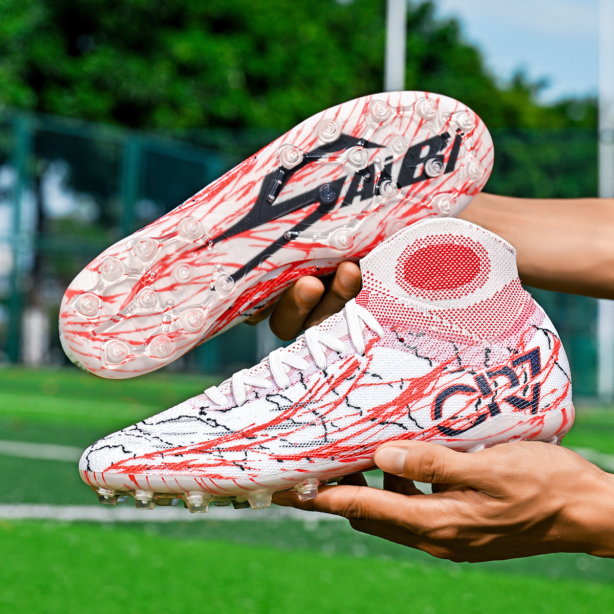 305M-TPU High-Cut Lace-Up Long Stud Soccer Cleats Sizes 35-45 — 3