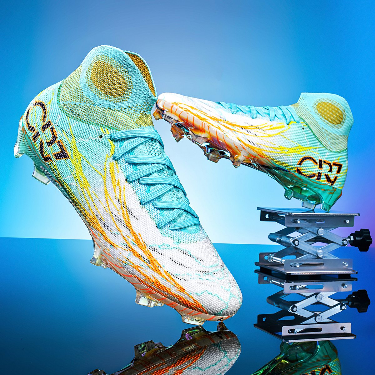 305J035XC-Holographic Gold Sole High-Cut Soccer Cleats Sizes 35-45 — 6