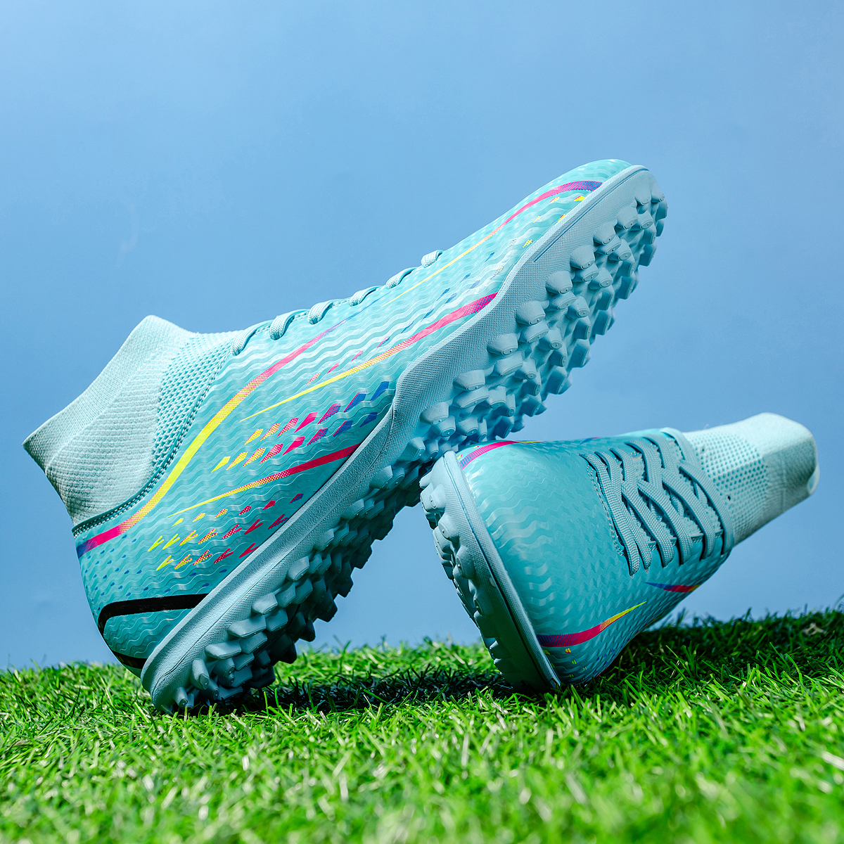 8070S-Stock High Top TF Football Shoes,EU Sizes 38-45 — 6
