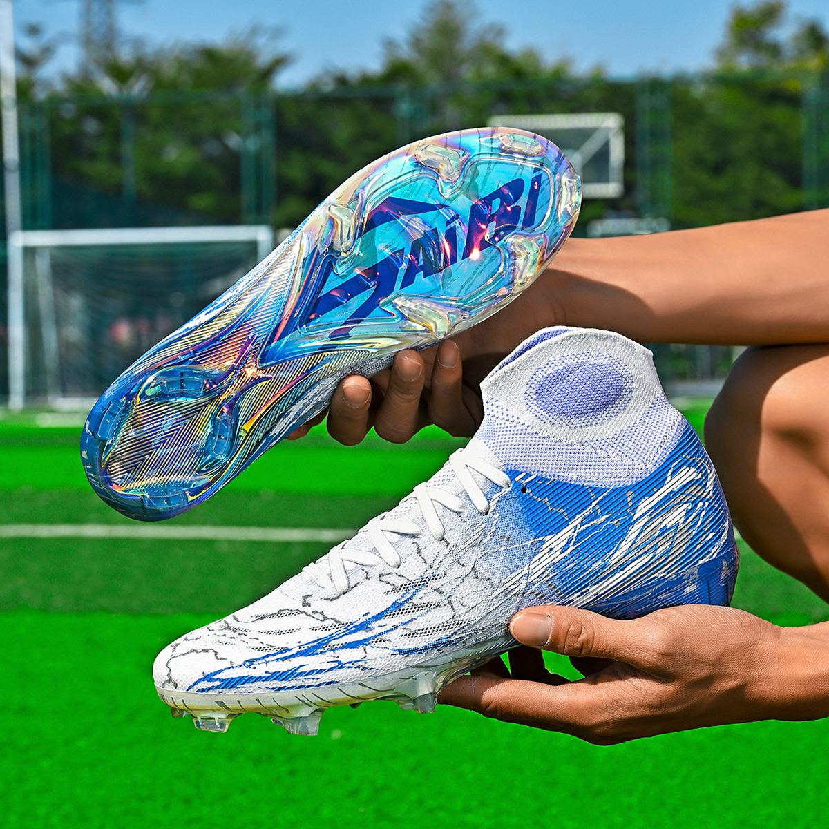 308J035-Holographic Gold Sole Soccer Cleats Sizes 35-45 — 11