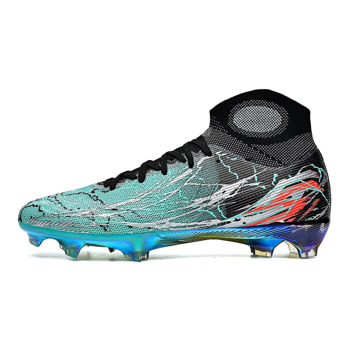 308J035-Holographic Gold Sole Soccer Cleats Sizes 35-45