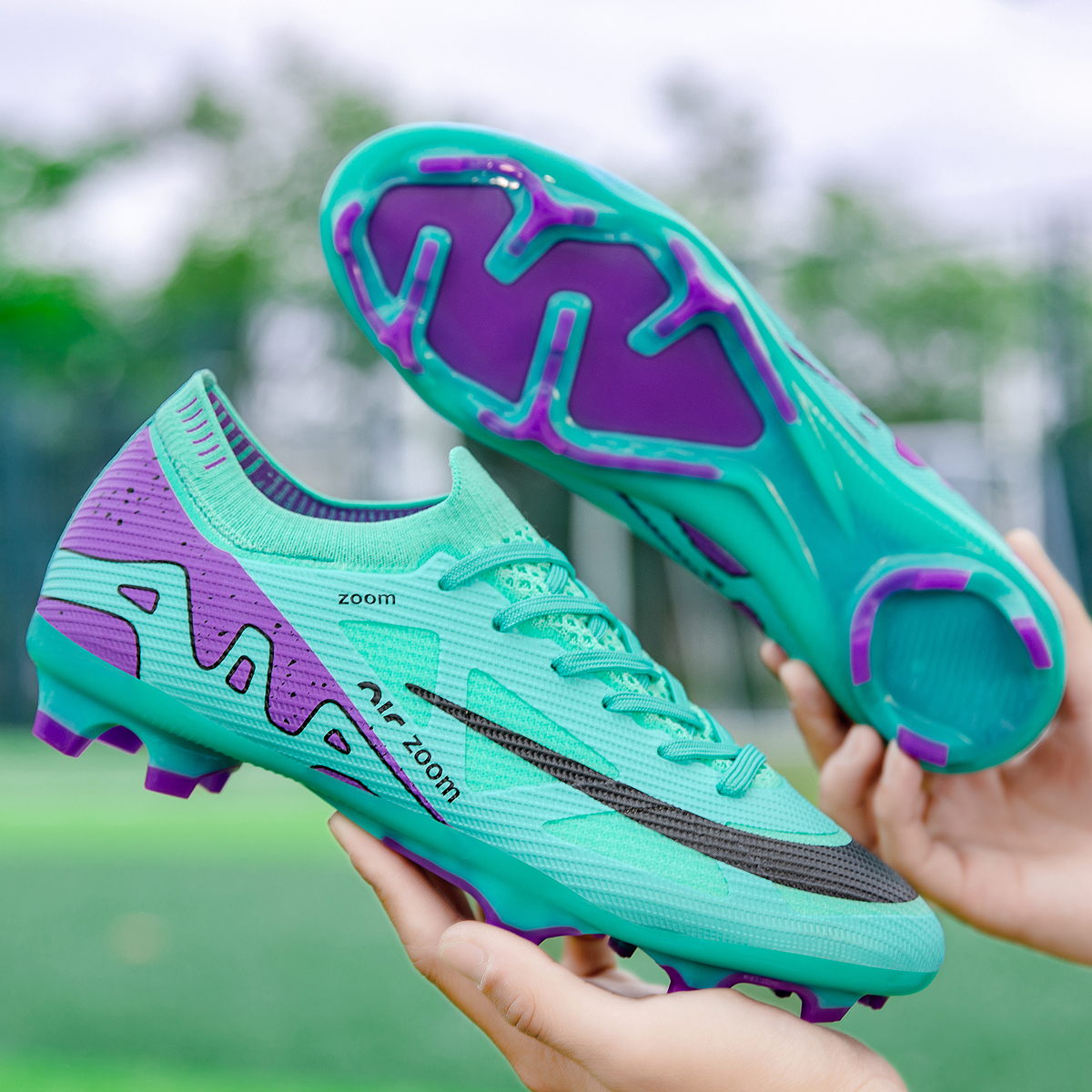 198C-TPU Seamless Upper Long Stud Soccer Shoes Football Cleats Sizes 31-47 — 3