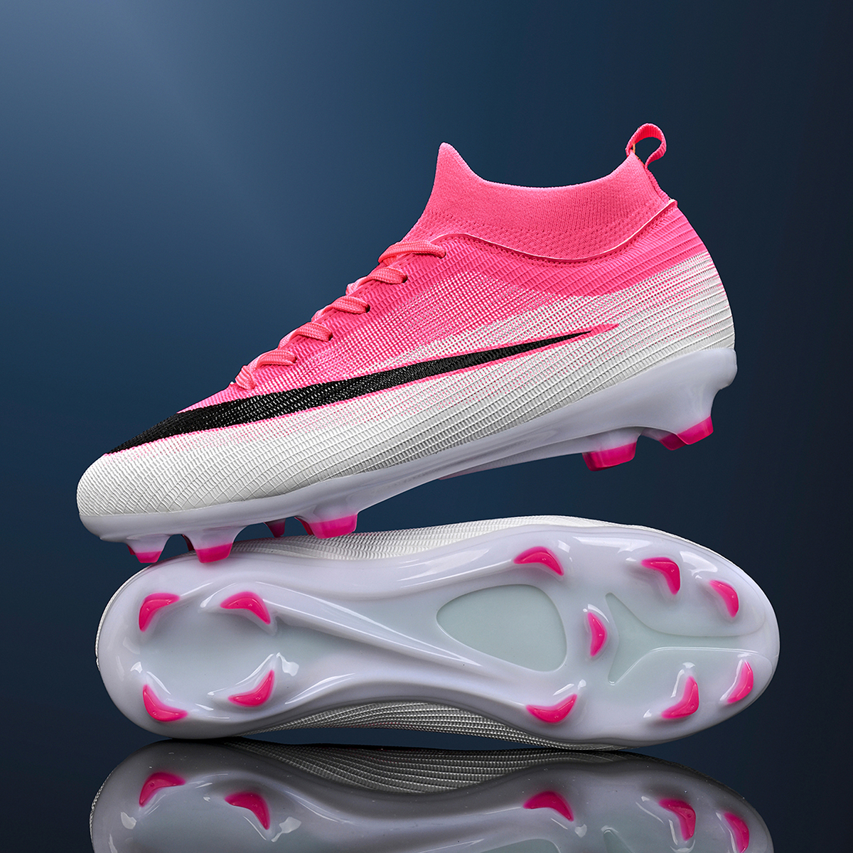 3802C-Stock High Top Lace-up FG Football Shoes,EU Sizes 35-45 — 3