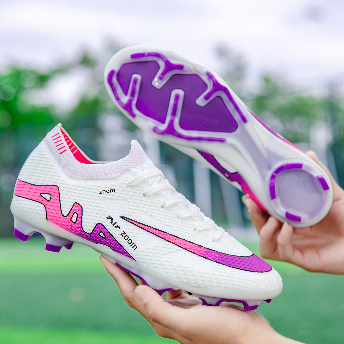 198C-TPU Seamless Upper Long Stud Soccer Shoes Football Cleats Sizes 31-47 — 2