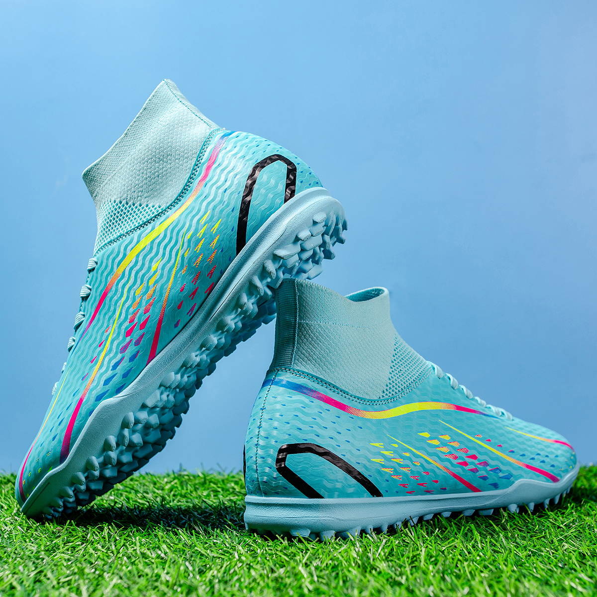 8070S-Stock High Top TF Football Shoes,EU Sizes 38-45 — 8
