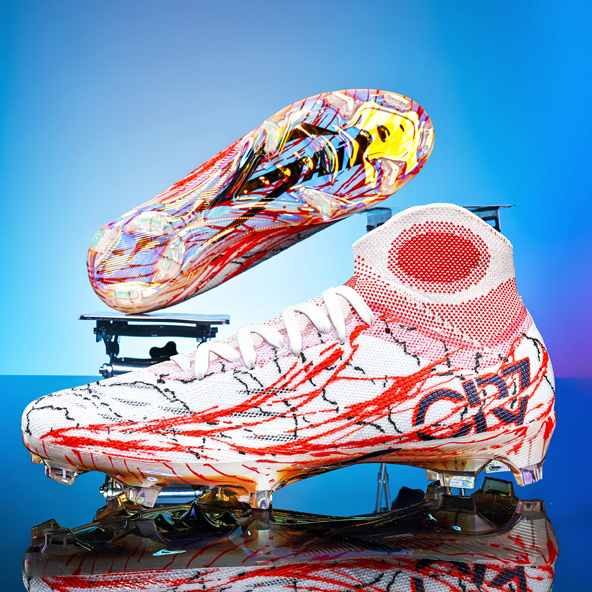 305J035XC-Holographic Gold Sole High-Cut Soccer Cleats Sizes 35-45 — 8