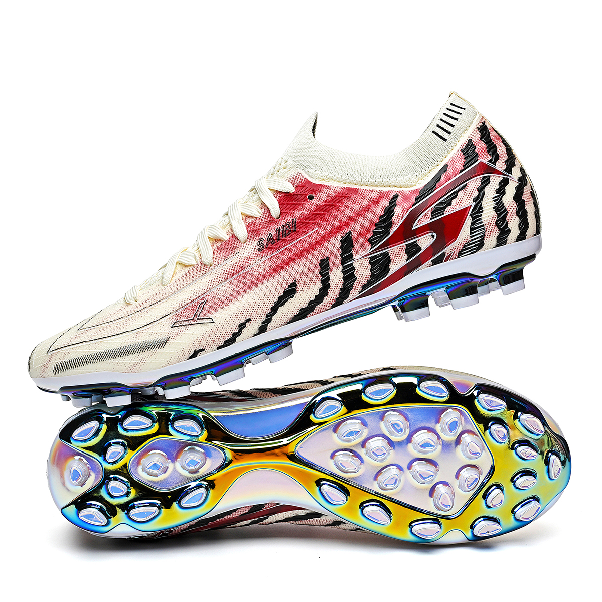 3649MJ-TPU Long-Stud Soccer Cleats with Holographic Gold Sole, Sizes 35-45