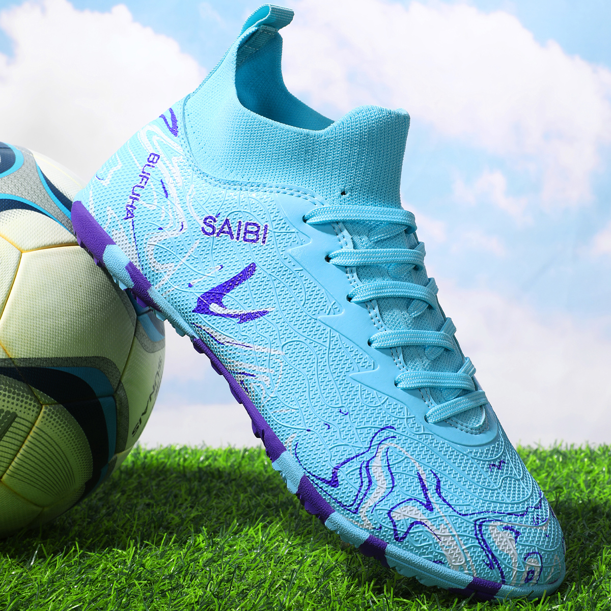 8010S-Stock High Top TF Football Shoes,EU Sizes 39-45 — 6