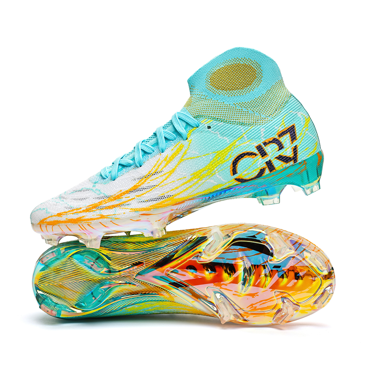 305J035XC-Holographic Gold Sole High-Cut Soccer Cleats Sizes 35-45