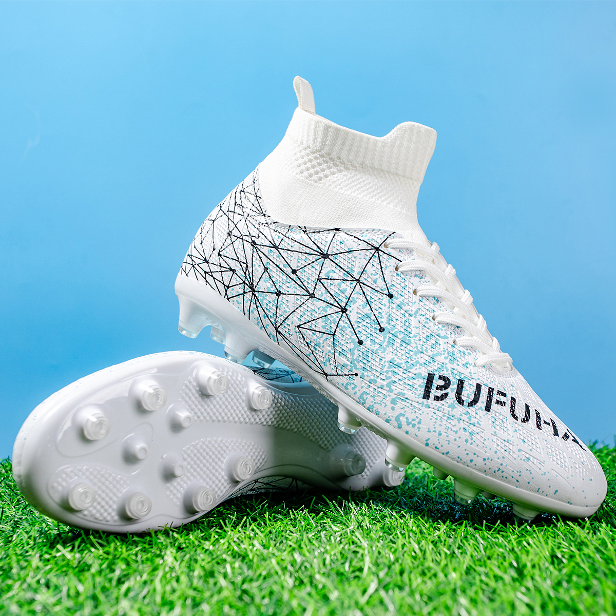190C-High-Cut Lace-Up Long Stud Soccer Cleats Sizes 35-45 — 1