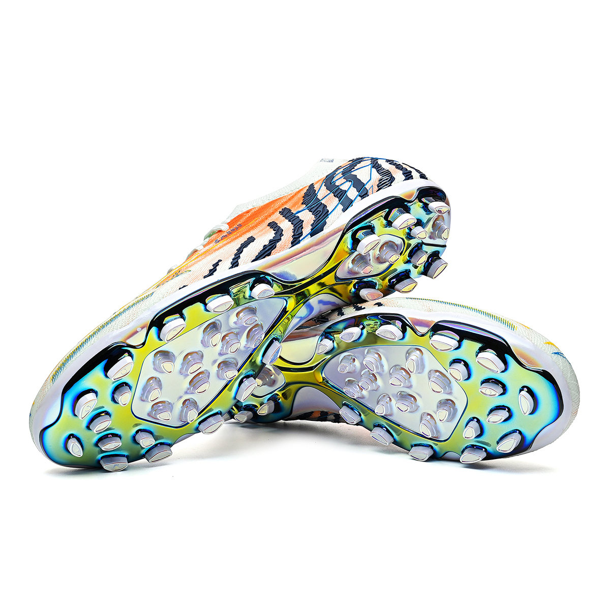3649MJ-TPU Long-Stud Soccer Cleats with Holographic Gold Sole, Sizes 35-45 — 5