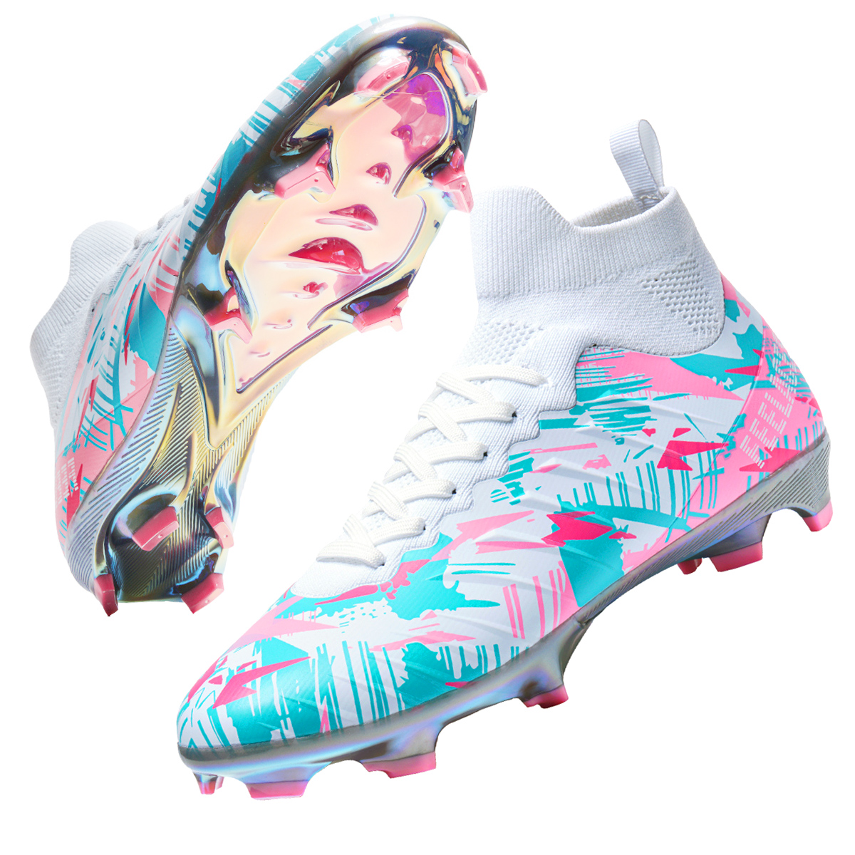 1916J-Holographic Gold Sole High-Cut Soccer Cleats Sizes 35-45