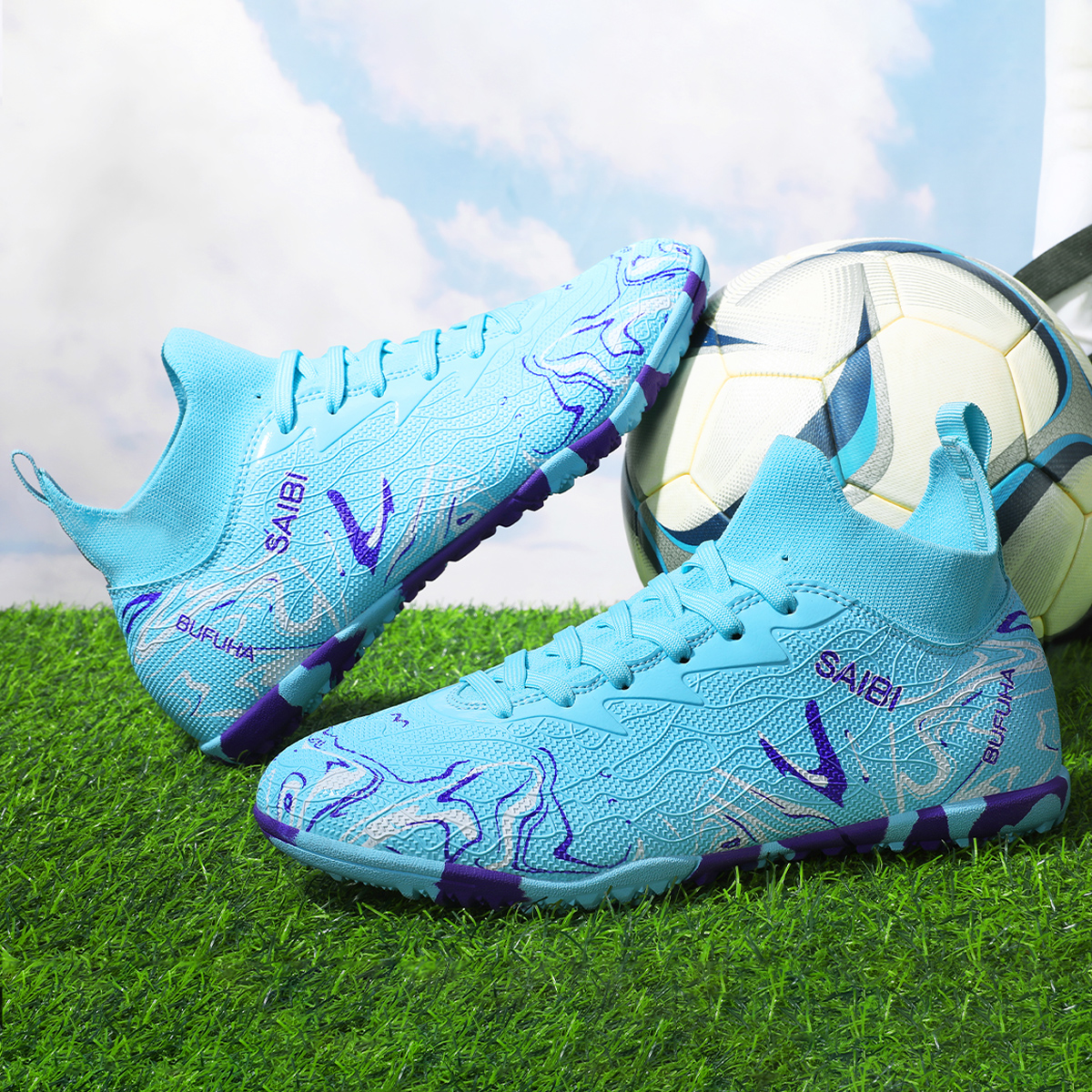 8010S-Stock High Top TF Football Shoes,EU Sizes 39-45 — 5