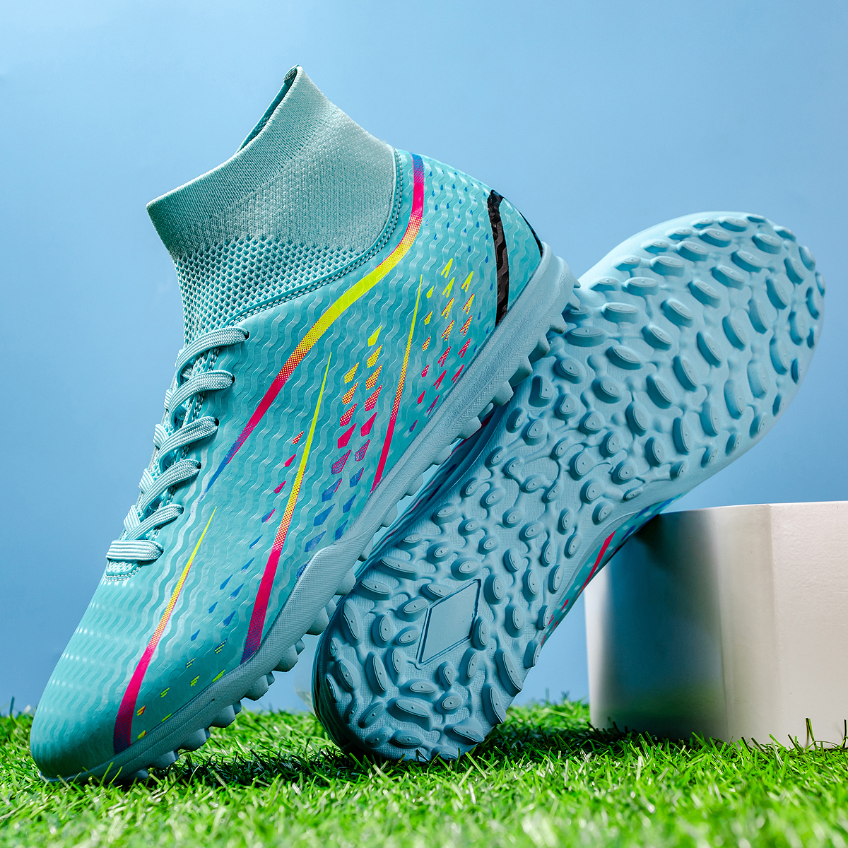 8070S-Stock High Top TF Football Shoes,EU Sizes 38-45 — 9