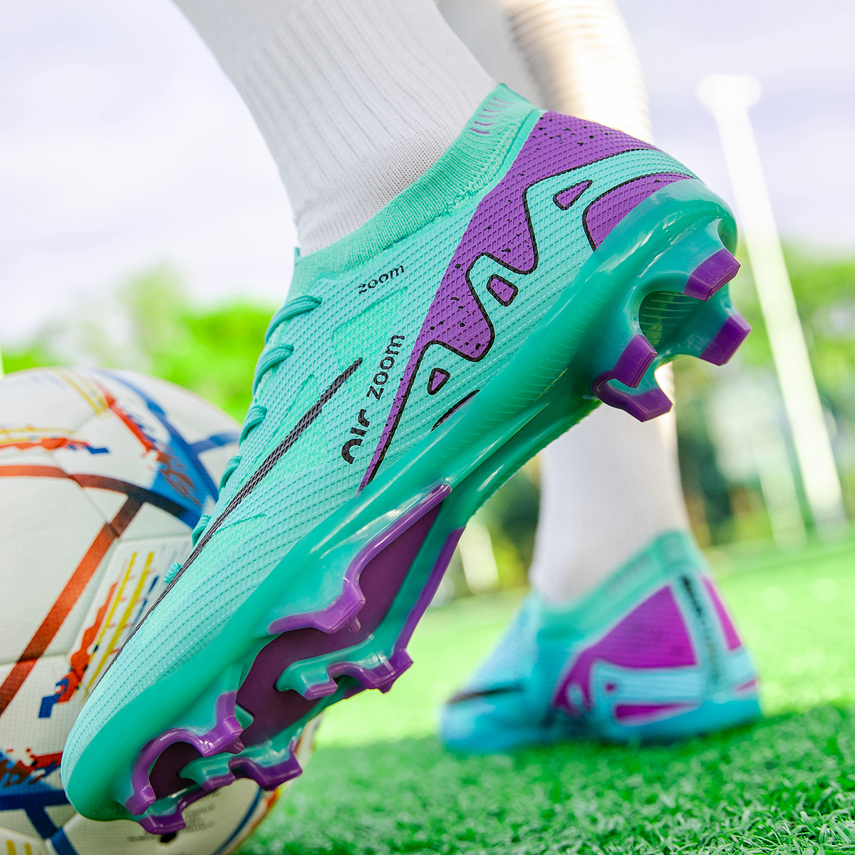 198C-TPU Seamless Upper Long Stud Soccer Shoes Football Cleats Sizes 31-47 — 6