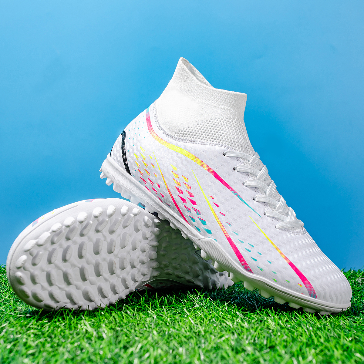 8070S-Stock High Top TF Football Shoes,EU Sizes 38-45 — 3