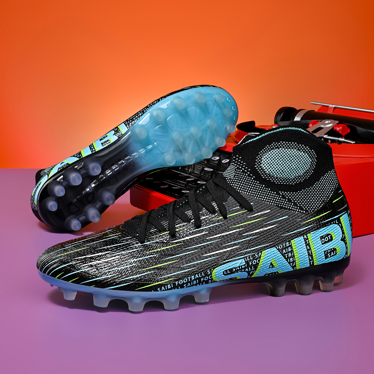 3820C-Stock High Heel AG Football Shoes,EU Sizes 35-45 — 1