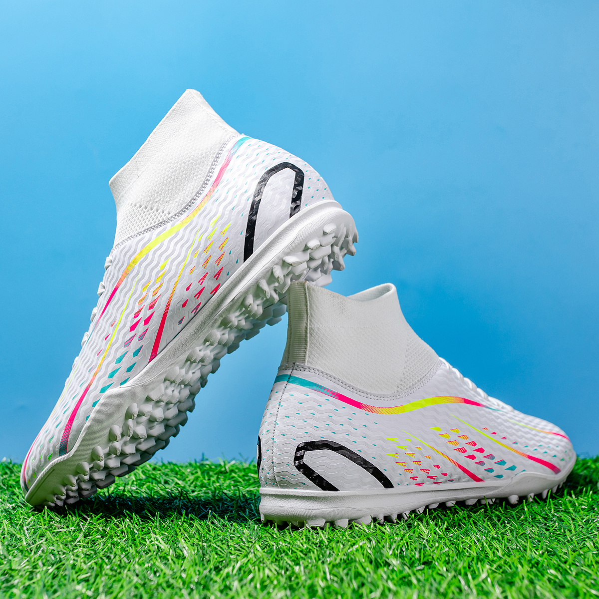 8070S-Stock High Top TF Football Shoes,EU Sizes 38-45 — 2