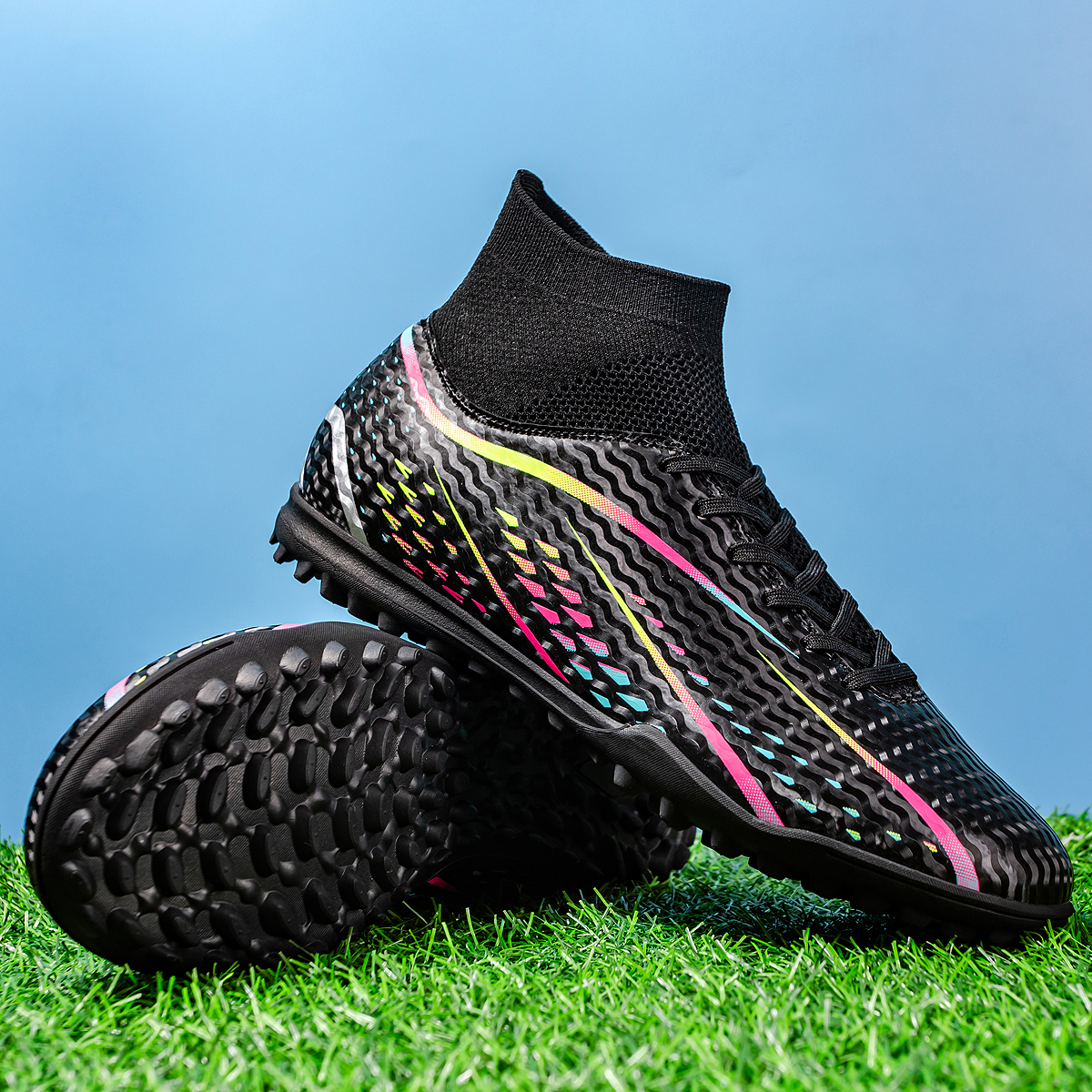 8070S-Stock High Top TF Football Shoes,EU Sizes 38-45 — 10