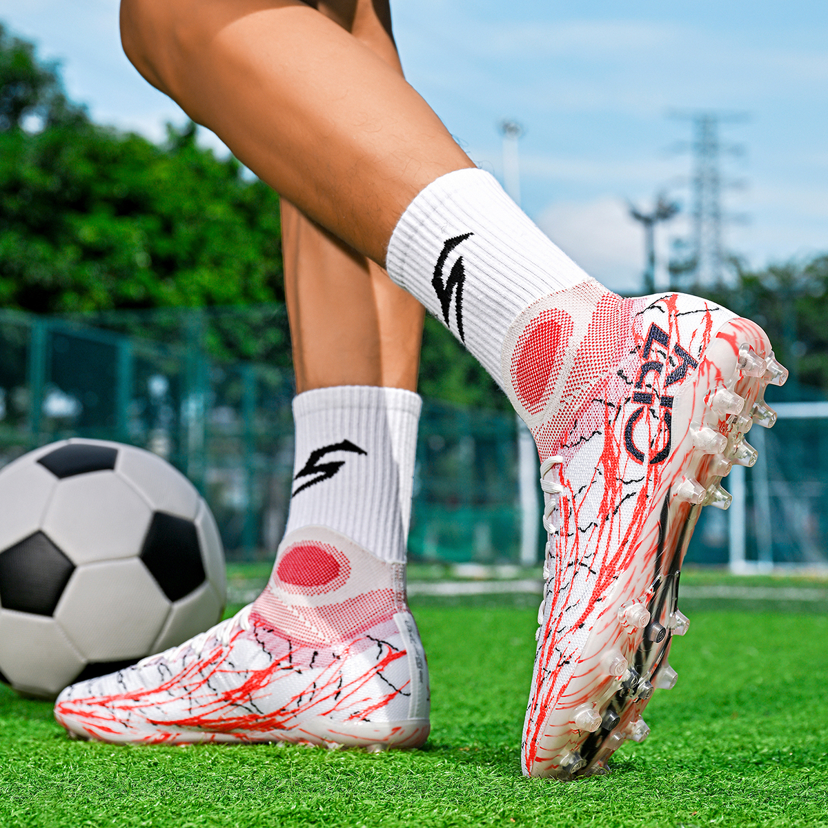 305M-TPU High-Cut Lace-Up Long Stud Soccer Cleats Sizes 35-45 — 12