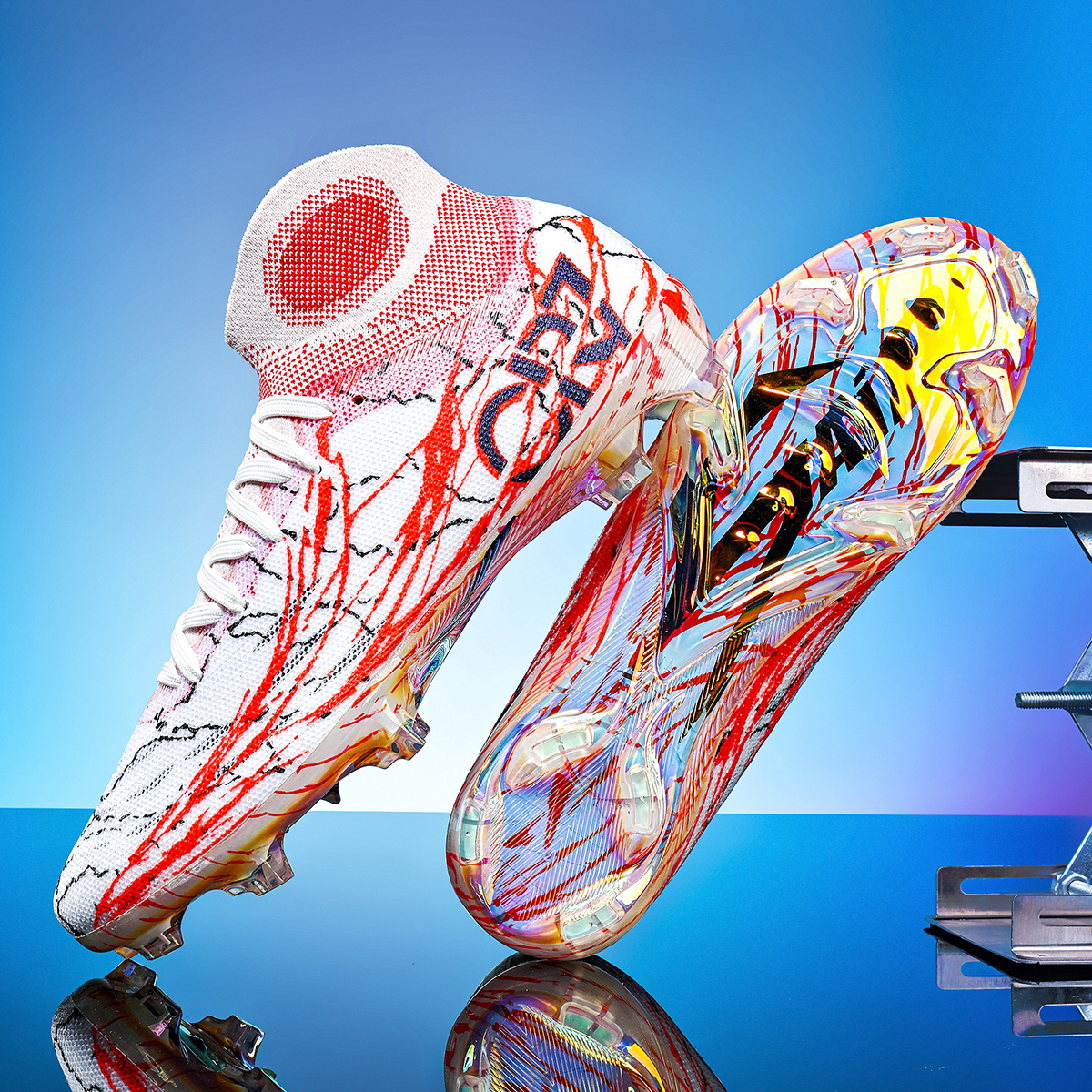 305J035XC-Holographic Gold Sole High-Cut Soccer Cleats Sizes 35-45 — 4
