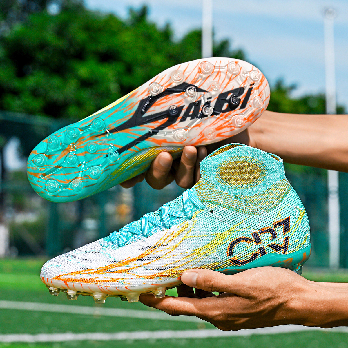 305M-TPU High-Cut Lace-Up Long Stud Soccer Cleats Sizes 35-45 — 4