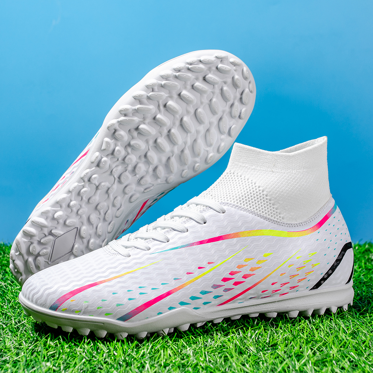 8070S-Stock High Top TF Football Shoes,EU Sizes 38-45 — 4