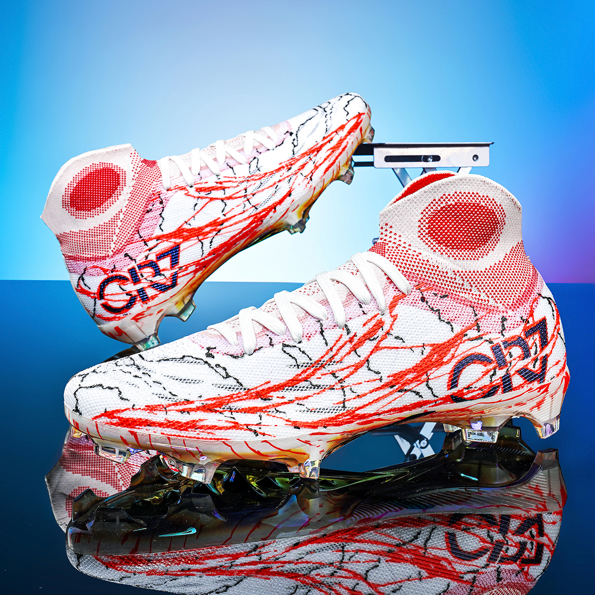 305J035XC-Holographic Gold Sole High-Cut Soccer Cleats Sizes 35-45 — 1
