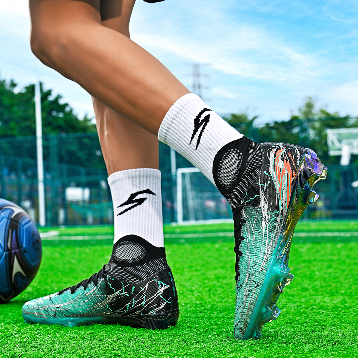308J035-Holographic Gold Sole Soccer Cleats Sizes 35-45 — 6