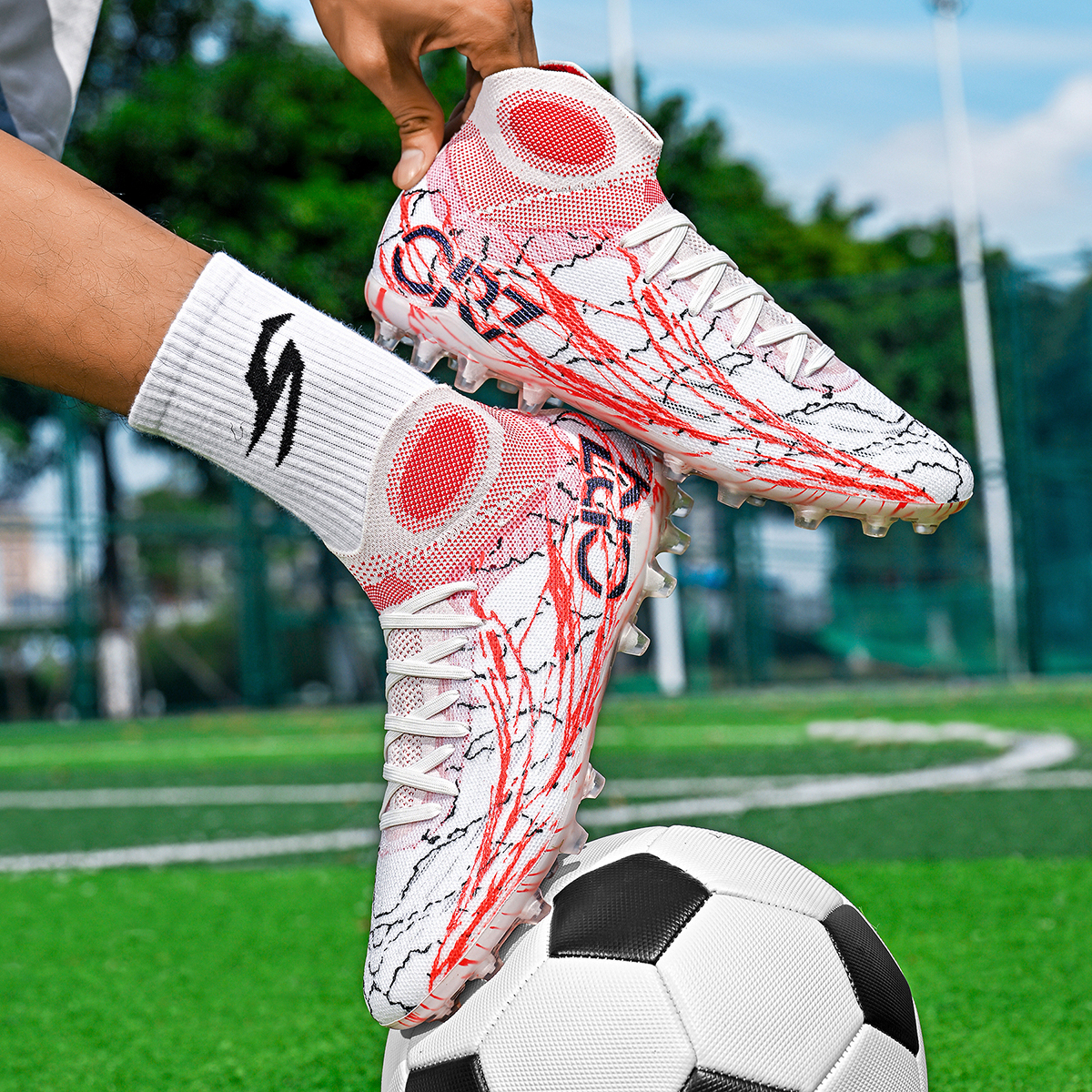 305M-TPU High-Cut Lace-Up Long Stud Soccer Cleats Sizes 35-45 — 9