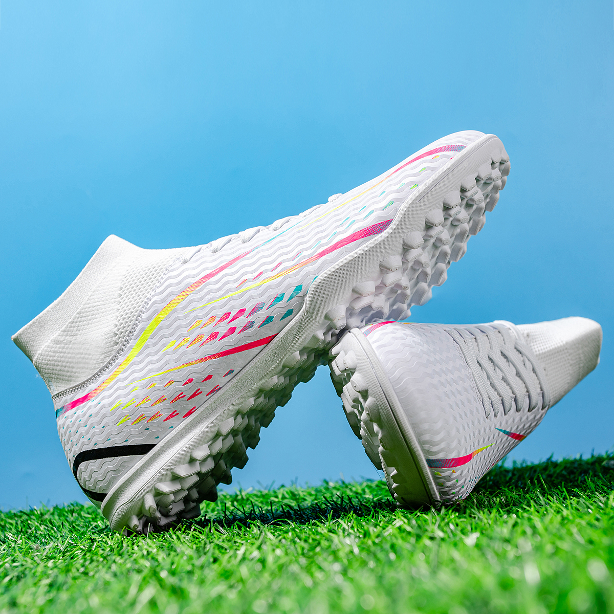 8070S-Stock High Top TF Football Shoes,EU Sizes 38-45 — 1