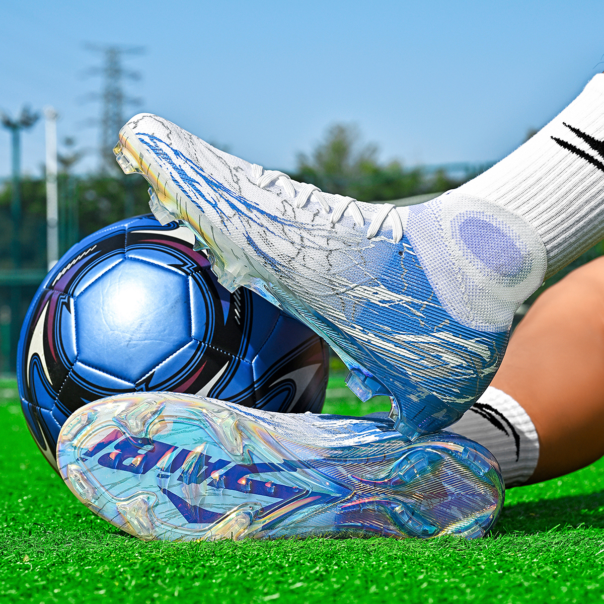 308J035-Holographic Gold Sole Soccer Cleats Sizes 35-45 — 13