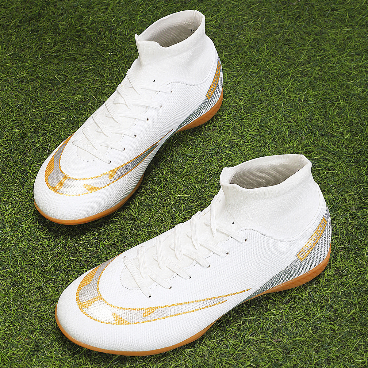 2150P-High-Cut Flat-Sole Lace-Up Soccer Cleats Sizes 35-45 — 5