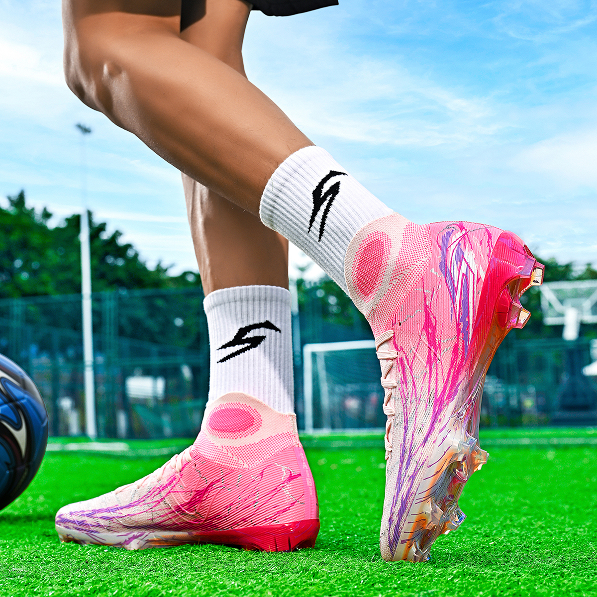 308J035-Holographic Gold Sole Soccer Cleats Sizes 35-45 — 10