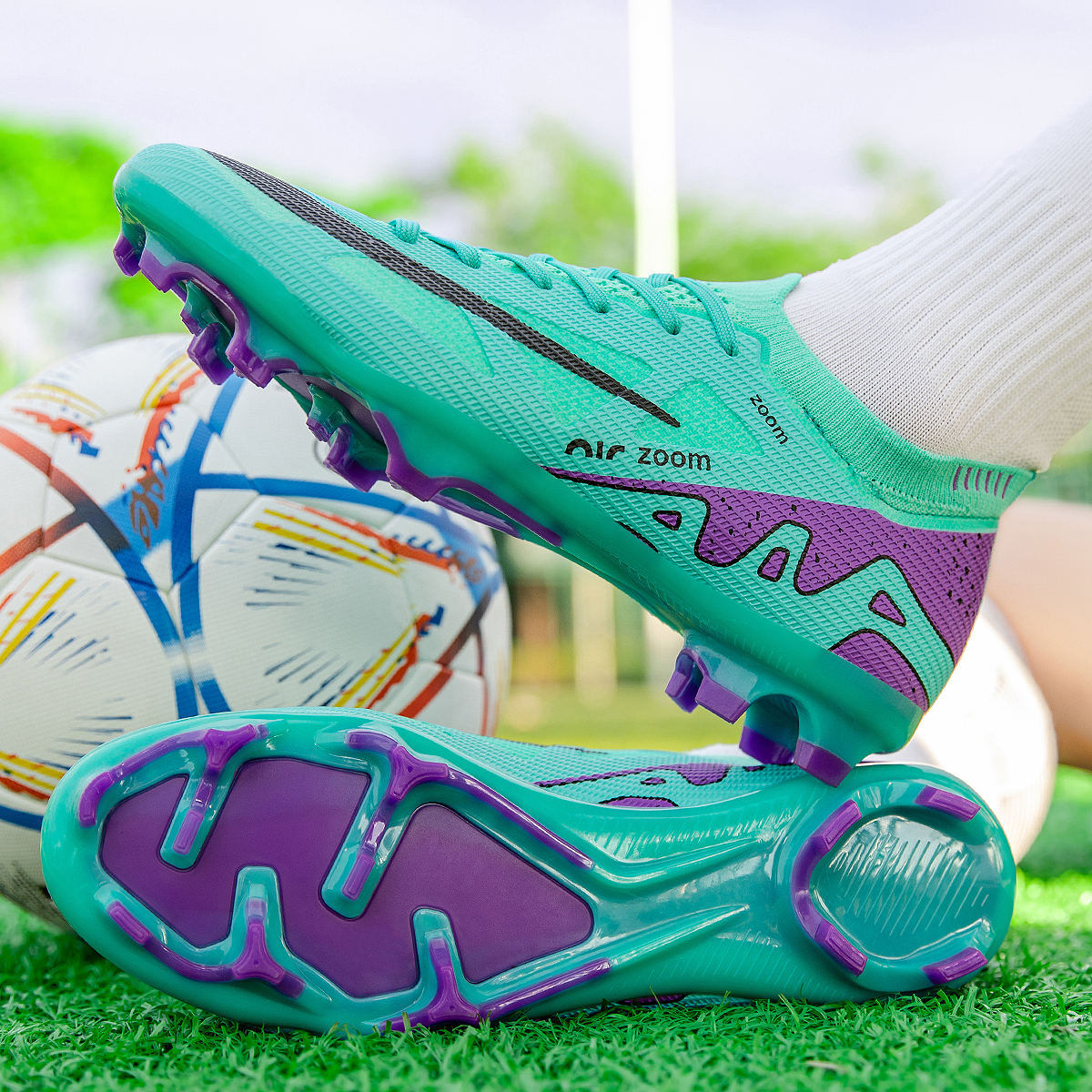 198C-TPU Seamless Upper Long Stud Soccer Shoes Football Cleats Sizes 31-47 — 5